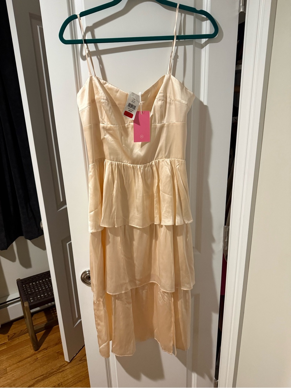 Amanda Uprichard Biscotti Satin Tiered Slip Dress